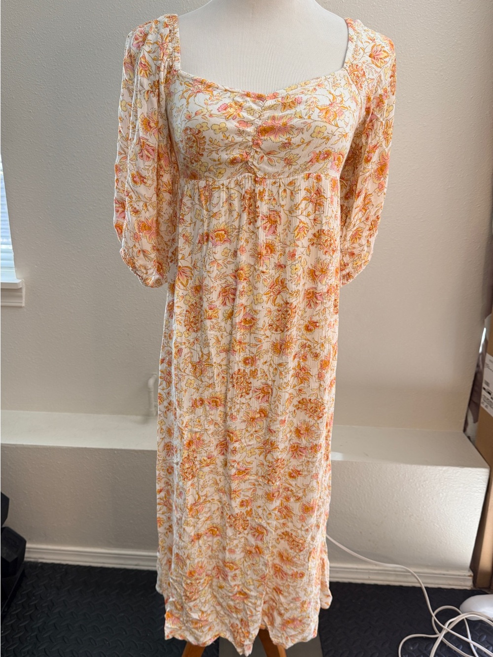 Billabong Ivory Maxi Dress with Orange and Pink Floral Print